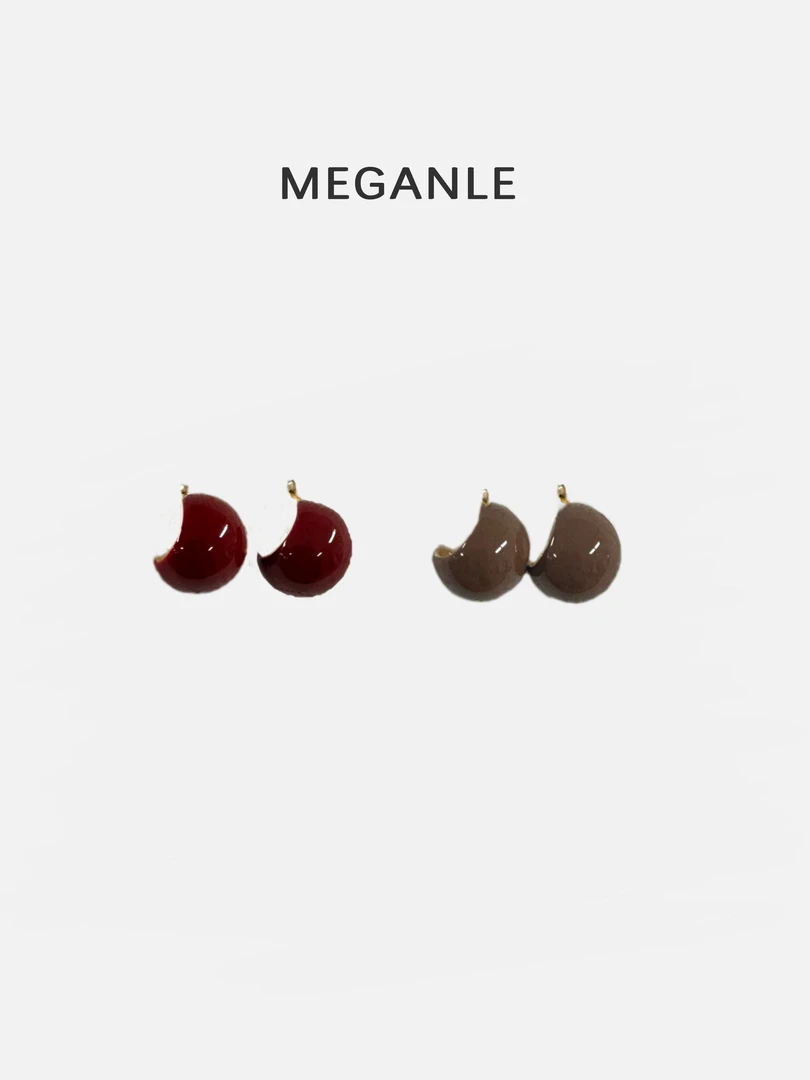 合金耳饰 【MEGANLE】红豆 复古美拉德色系C形圆球耳钉PE024010