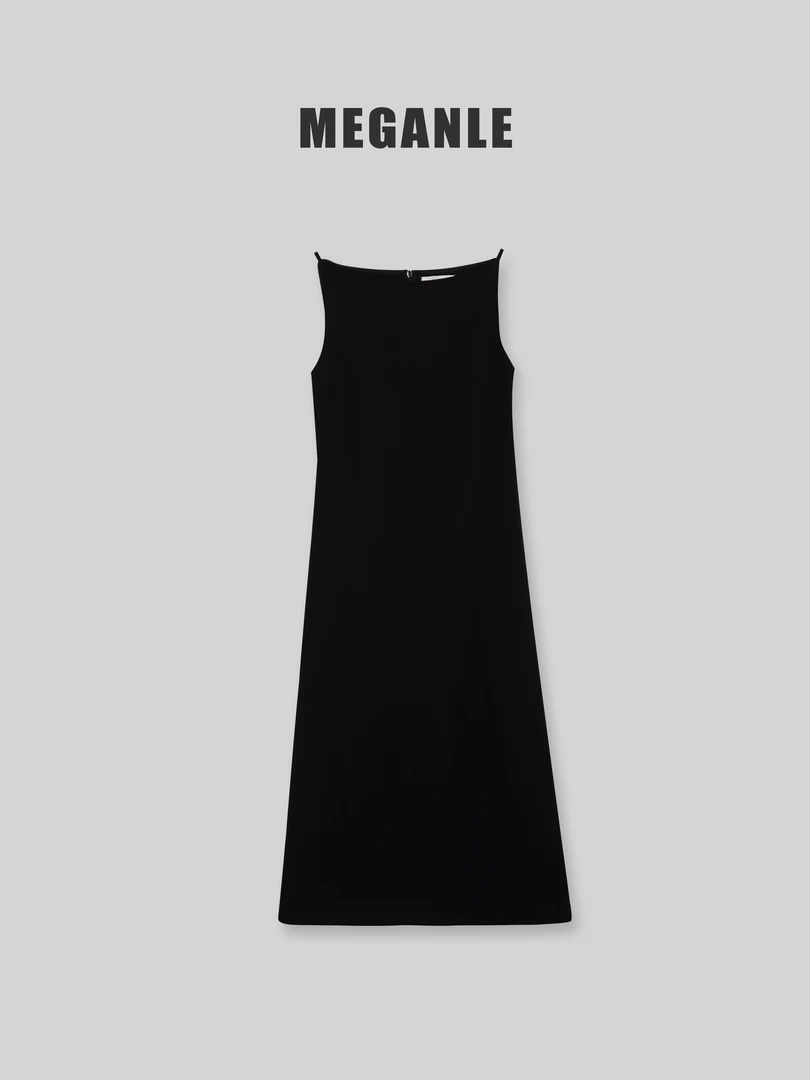 【MEGANLE】至简美学 简约气质一字领吊带无袖连衣裙2024245