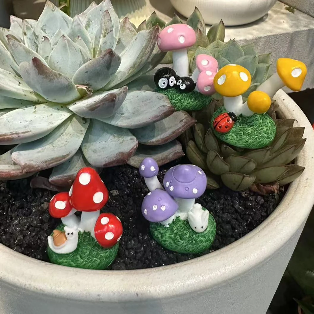 小桔的花园 蘑菇四件套创意树脂花盆装饰品多肉绿植花盆盆景5148
