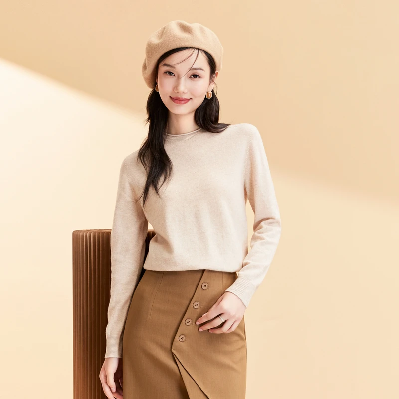 春竹春季节无缝圆领羊毛衫针织衫基础百搭纯色打底衫毛衣女