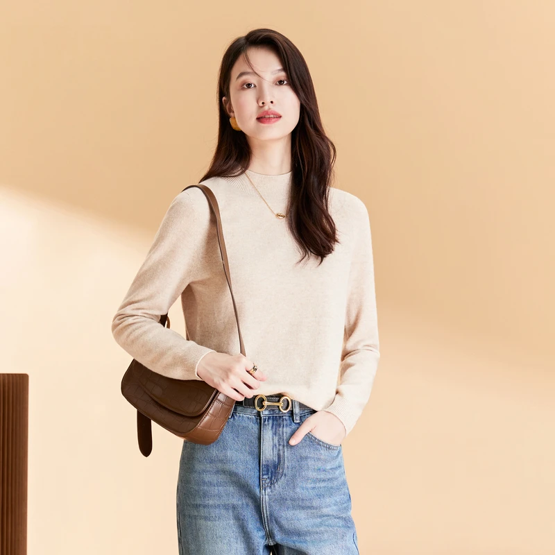 春竹秋季爆款半高领无缝羊毛衫高级感百搭纯色针织打底衫