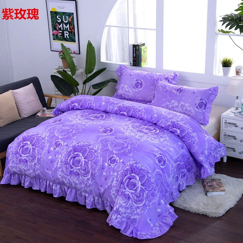 床上荷叶边被套单件加厚双人磨毛被罩单件花边婚庆被套单人被套