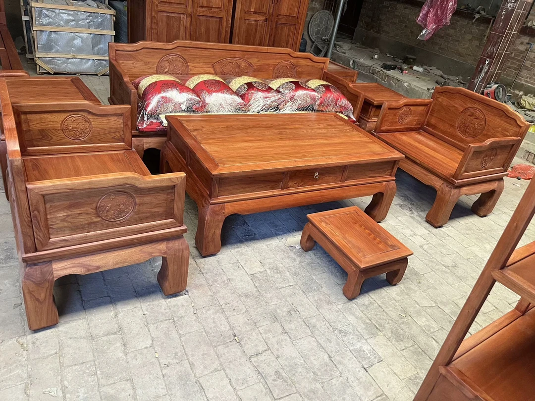 工厂新中式老榆木家具罗汉沙发，实木小户型明式禅意床塌