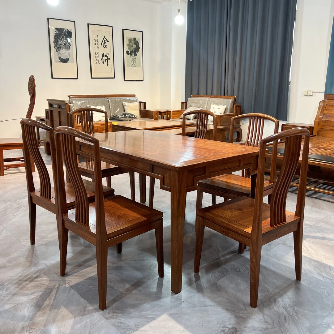 正宗国标红木刺猬紫檀长餐桌西餐桌休闲桌餐椅