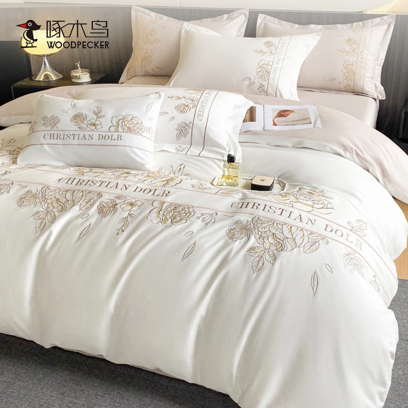 夏季新款全棉长绒棉床上纯棉四件套轻奢高级感刺绣被套罩床单床品