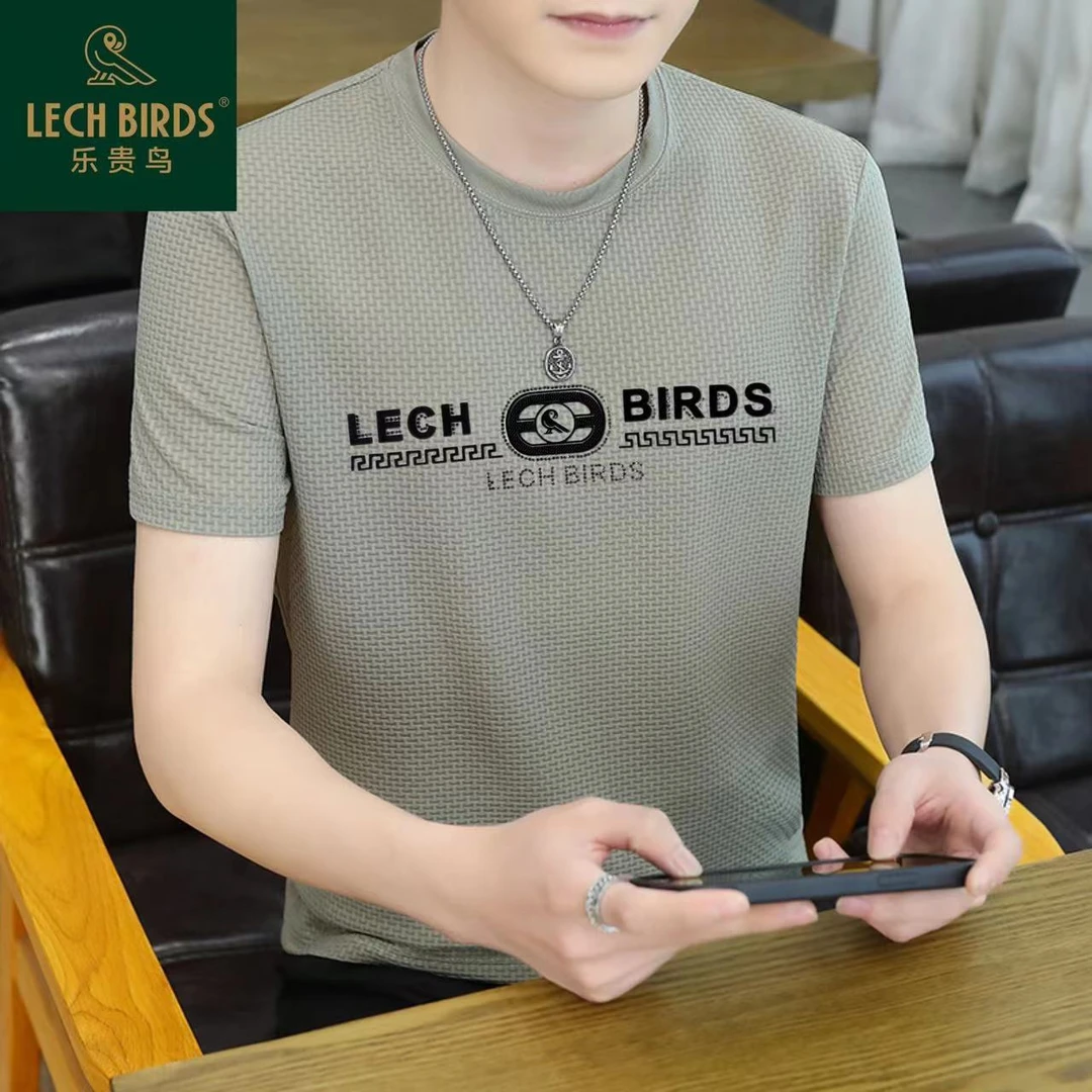 乐贵鸟2025男士夏季冰丝泡泡纱薄款透气百搭圆领提花短袖X76688