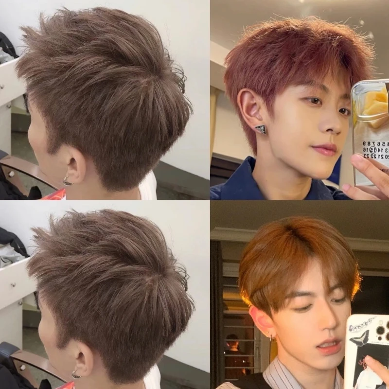 染发剂雾灰棕色男士专用亚麻金棕色奶茶黑粉棕色冷植物膏不用漂免