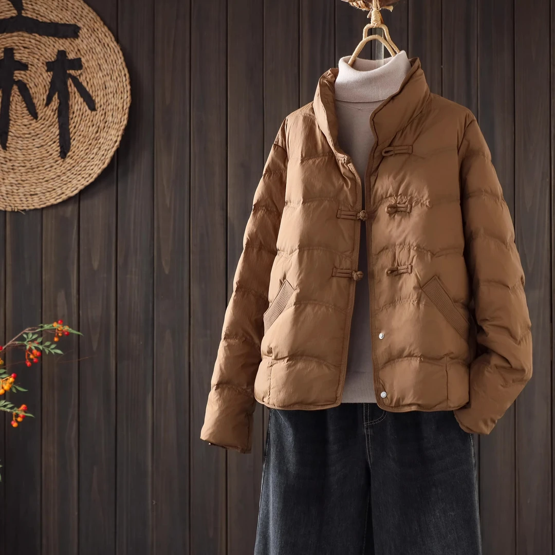 新中式羽绒服女2024冬季时尚简约洋气90白鸭绒设计感薄款轻薄外套