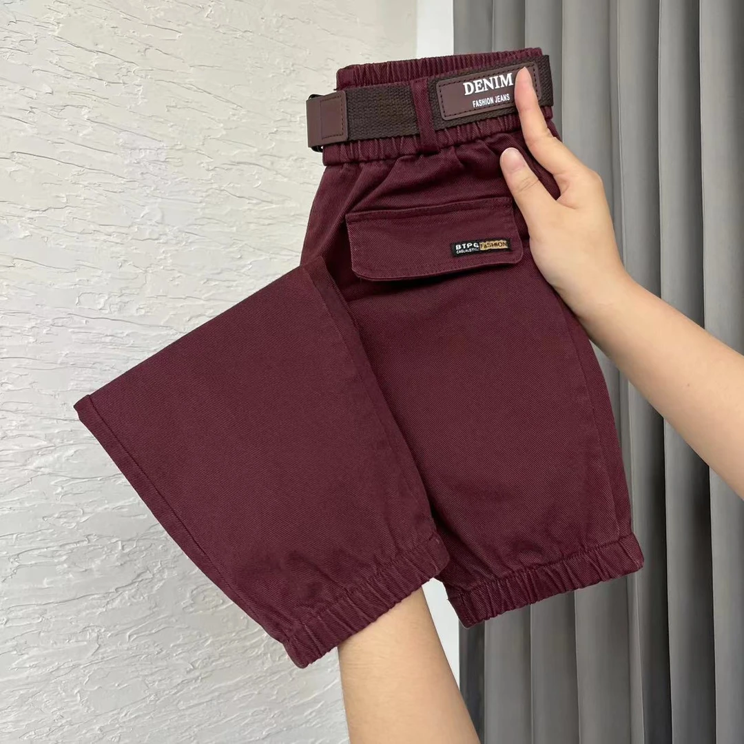 2025秋季水洗牛仔棉口袋小脚松紧腰高腰高弹百搭休闲哈伦裤-丹