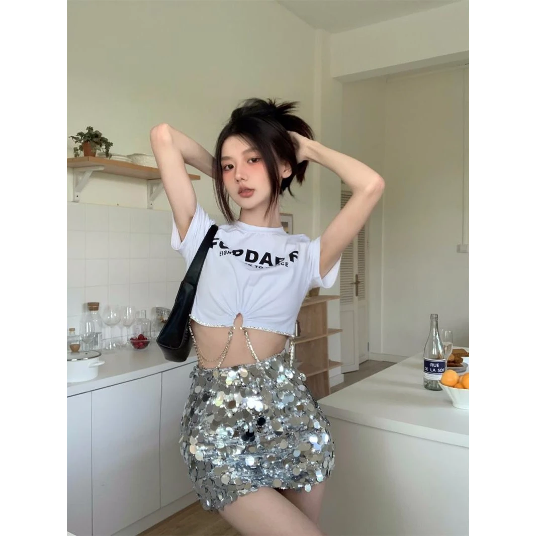 辣妹纯欲风高腰时尚显瘦气质短裙子女闪闪亮片修身甜辣超仙半身裙