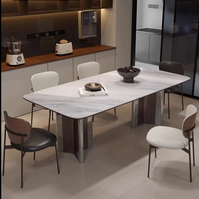 依诺岩板餐桌椅组合家用全程托轻奢方桌设计师高级感意式饭桌椅