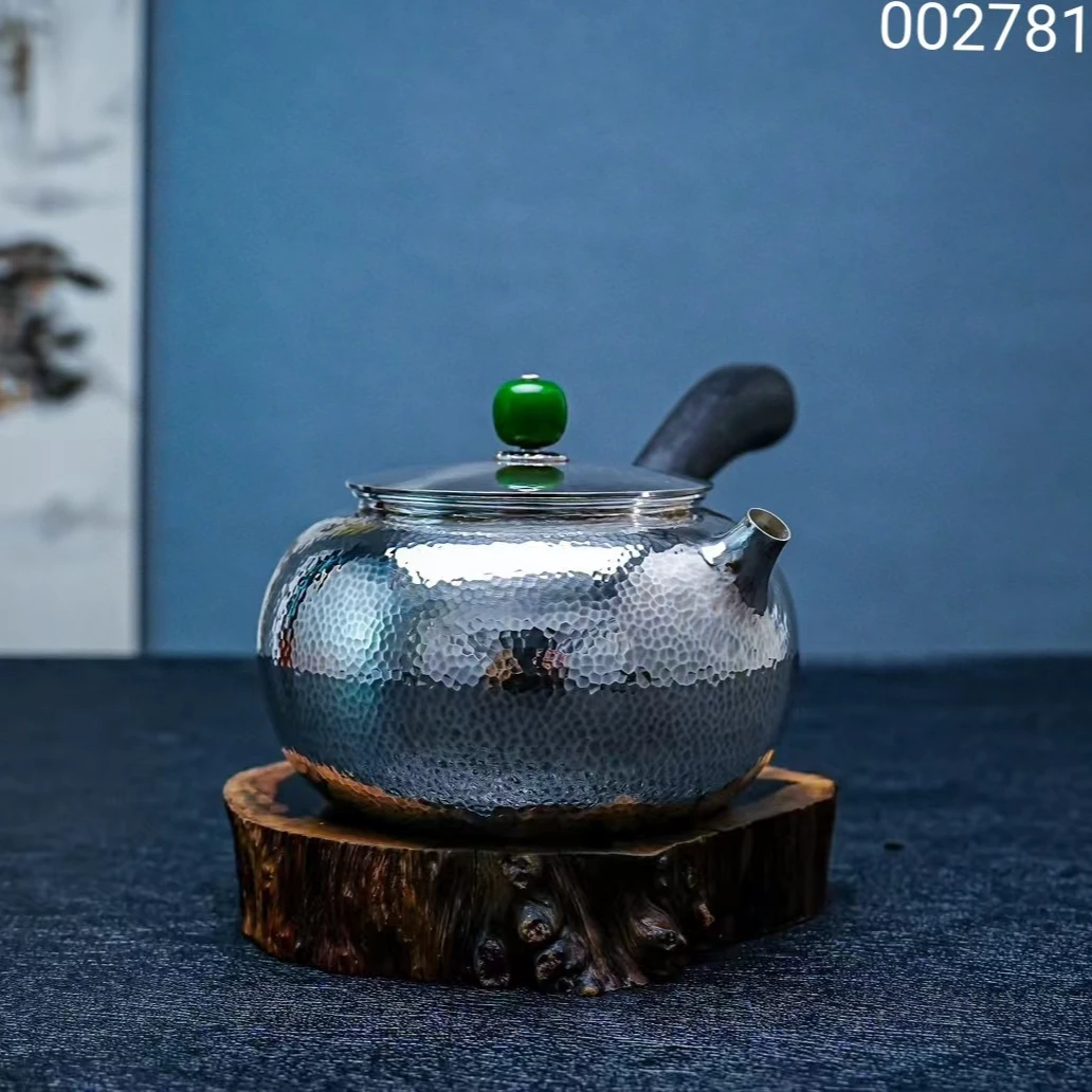 【慕雨手作】纯手工足银999一张打侧把银壶烧水壶家用侧把银煮茶壶