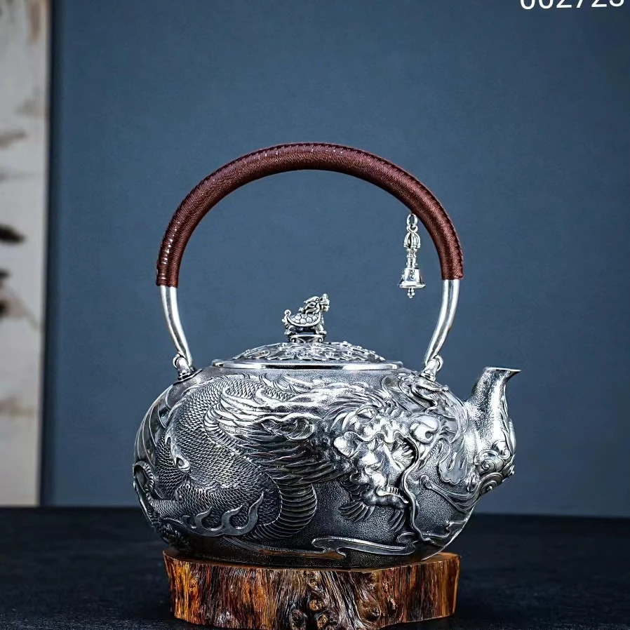 【慕雨手作】全手工一张打云中龙烧水壶家用银壶足银999银茶器