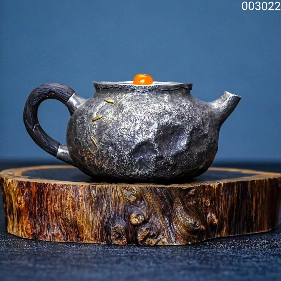 【慕雨手作】纯手工一张打侘寂风锯钉泡茶壶足银999家用银壶银茶具