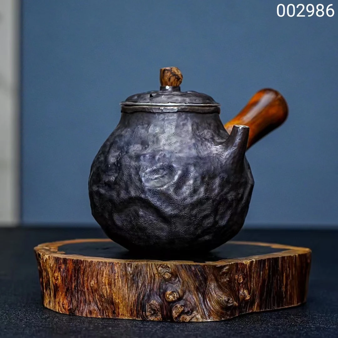 【慕雨手作】纯手工一张打复古侧把泡茶壶家用银壶足银999银茶具