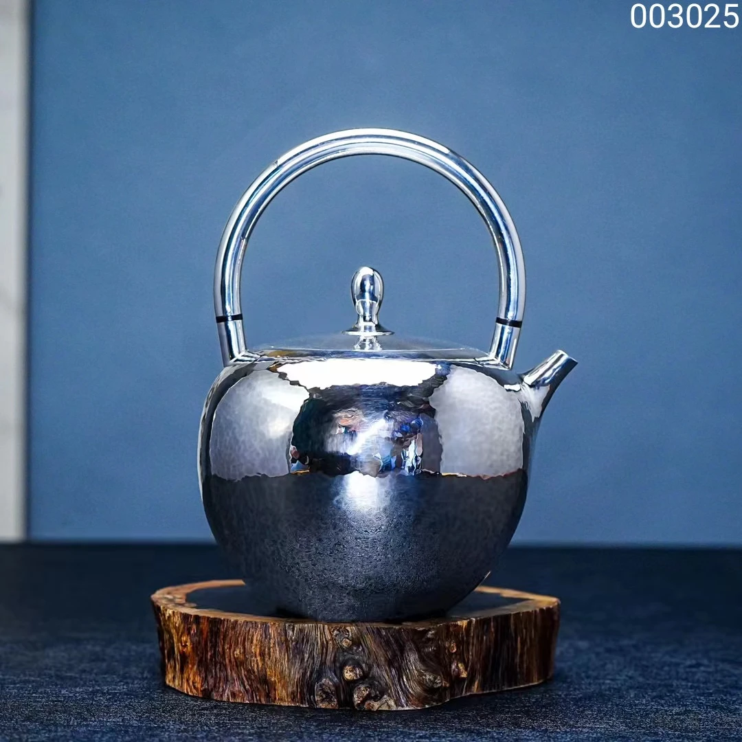 【慕雨手作】纯手工一张打提梁锤纹烧水壶家用银壶足银999银茶具