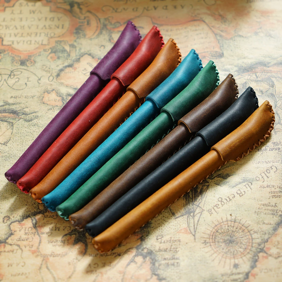 原创手工牛皮手写笔个性创意复古疯马皮手缝笔袋中性笔真皮保护套