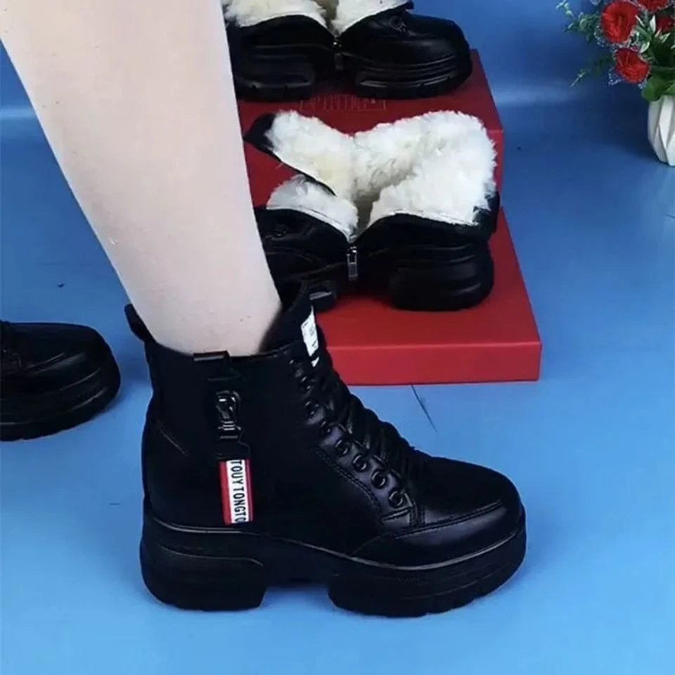 【断码】冬季加绒加厚保暖雪地靴防滑软底棉鞋女厚底真皮高帮鞋子