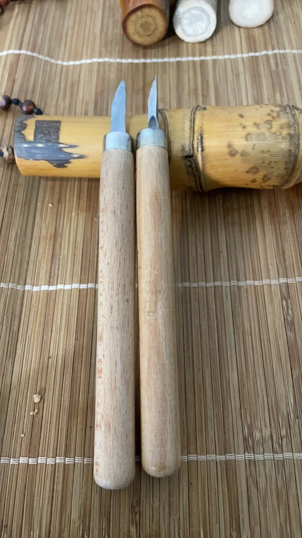 实心玉竹去皮雕刻圆头刀精修刀两把一套大师必备刀纯手工研磨