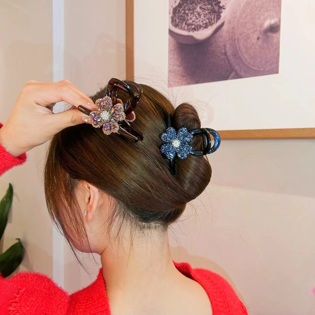 时尚气质满钻闪闪花朵后脑勺盘发发饰高级感优雅百搭发夹精致头饰