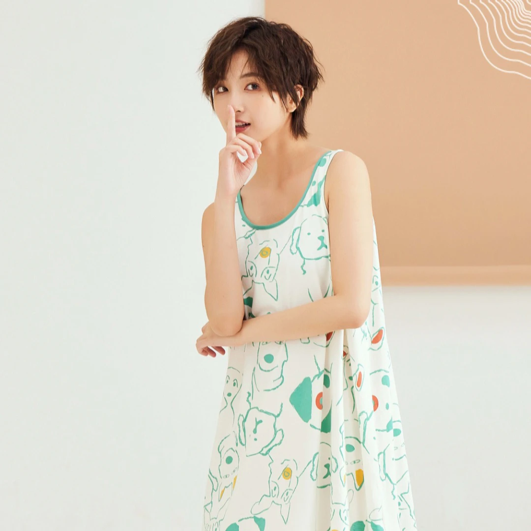 芬腾ft薄款宽松舒适印花睡衣透气家居服