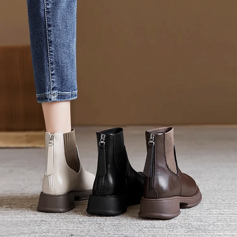 马丁靴女ins潮英伦风2024新款秋季弹力皮单靴毛线口袜靴瘦瘦短靴