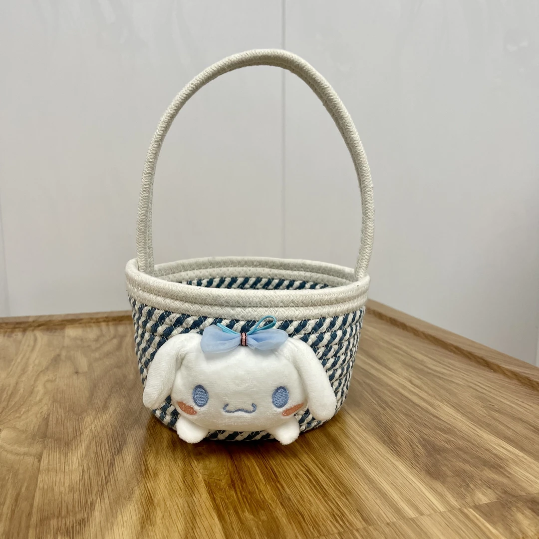 【三丽鸥联名】拼色美拉德风家居轻奢原创设计手提篮收纳篮文具袋