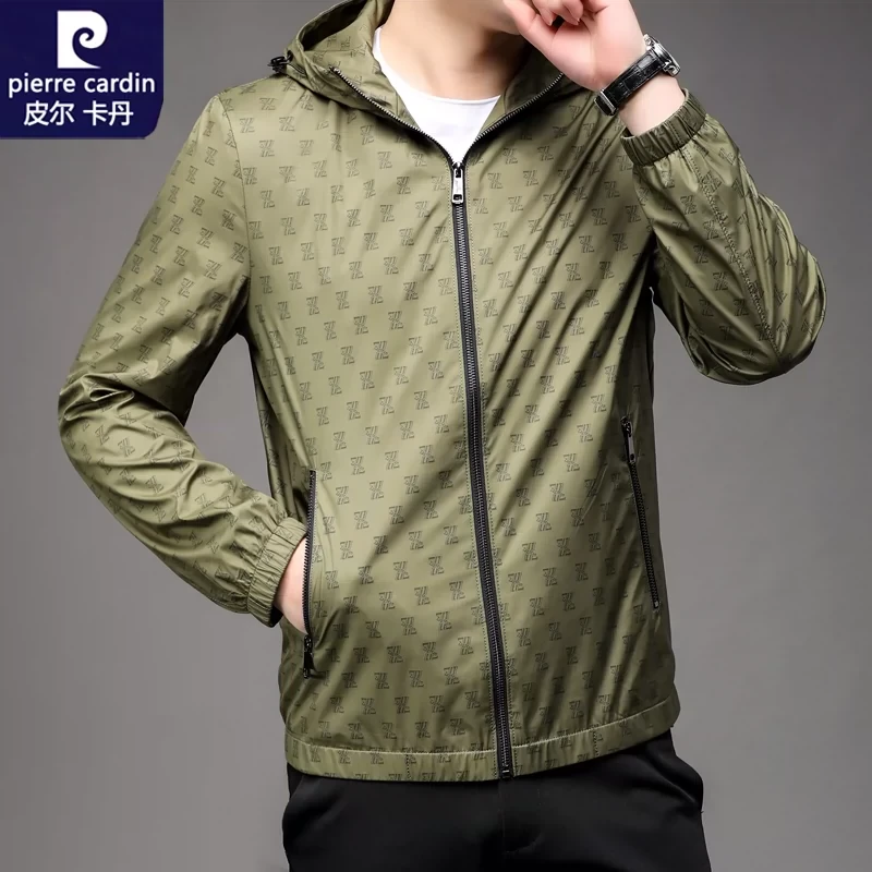 皮尔卡丹龙年新款男士透气夹克衫春秋中青年时尚潮流开衫连帽外套