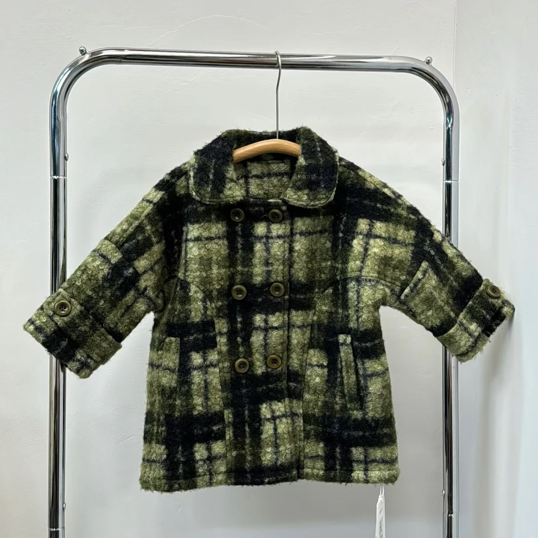 菜菜家童装 dd+绿色格子大衣D305