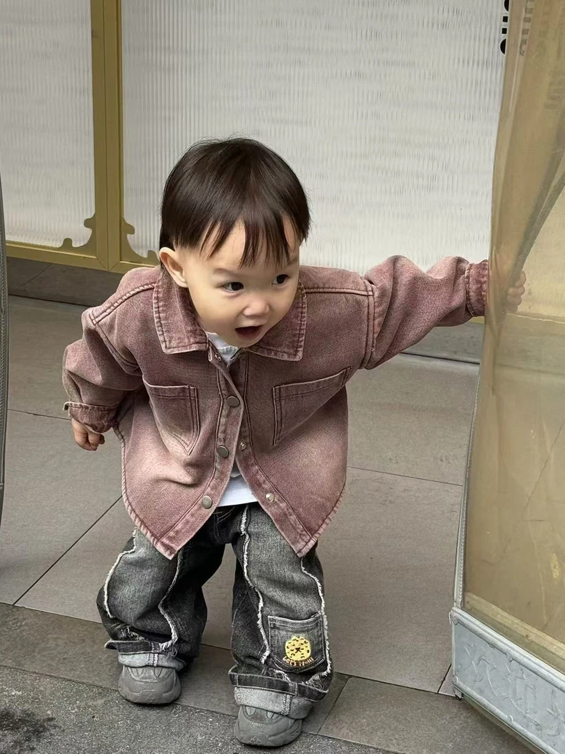 菜菜家童装  DD+粉色牛仔衬衫D323-1