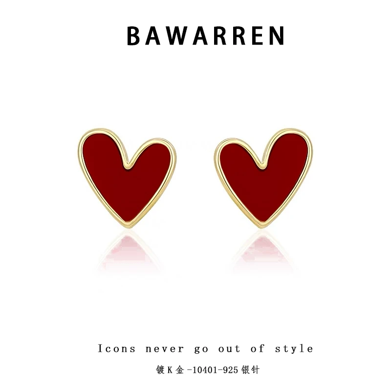 铜合金耳饰 10401-红爱心精致耳环时尚简约轻奢气质