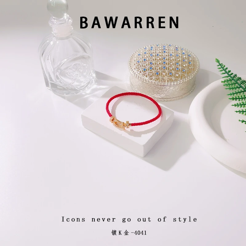 合金手链 【V金版本 】精工CNC 4041-马蹄红绳时尚百搭简约轻