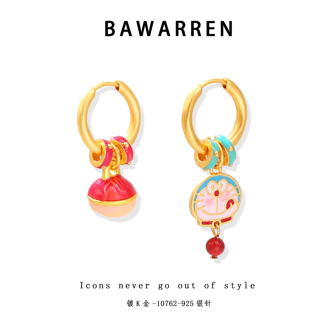 Bawarren 铜合金耳饰 精工CNC 10762-哆啦A梦精致耳环欧美优雅
