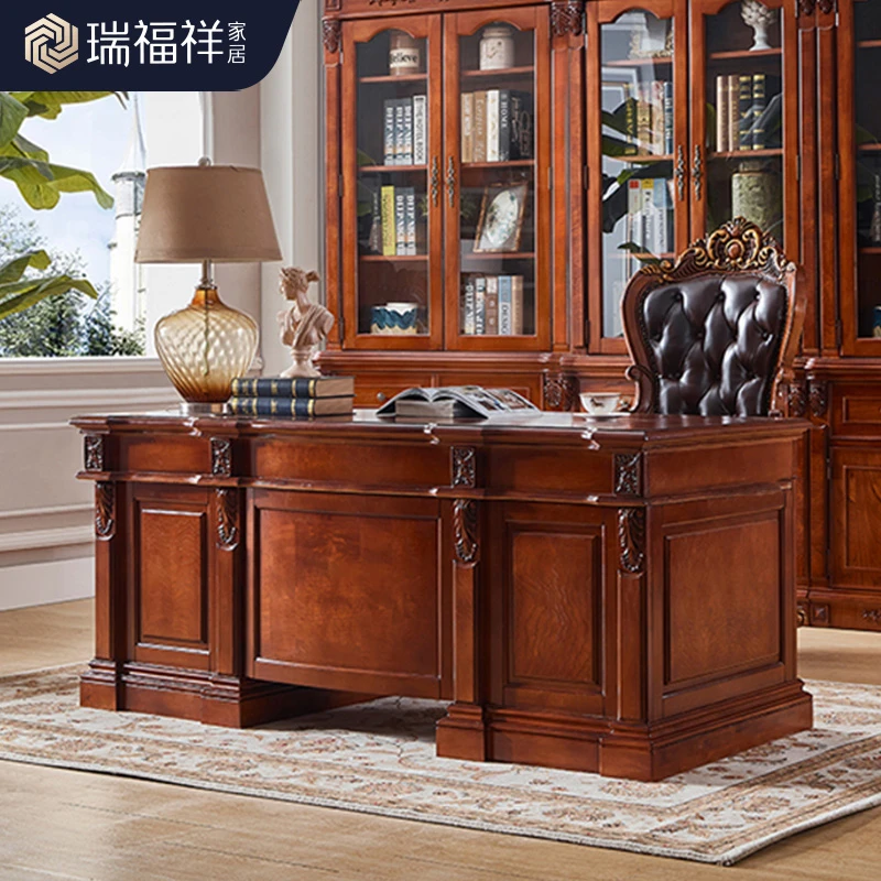瑞福祥 美式实木大班台书桌老板办公室欧式办公桌奢华写字台AG267