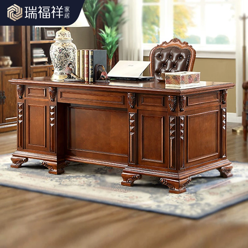 瑞福祥美式实木大书桌家用书房办公桌1.6/1.8米老板电脑桌AG269