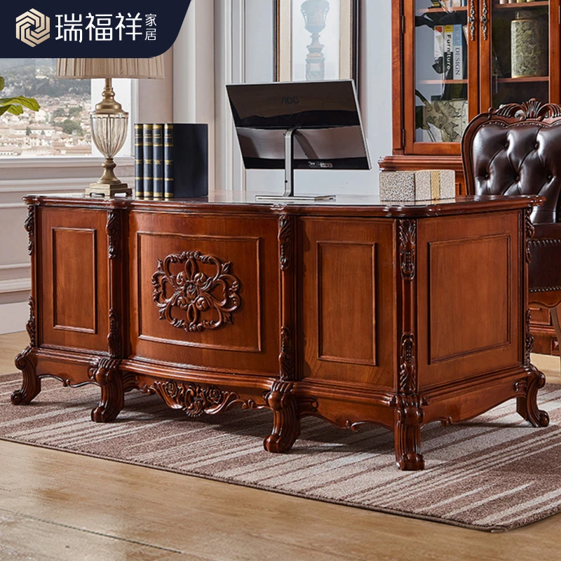 瑞福祥 办公室美式实木书桌家用复古办公桌书房高端写字台AG268