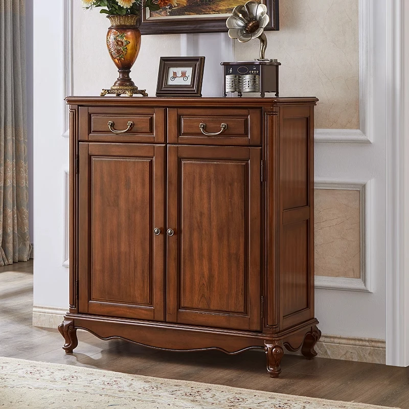 美式家用全实木鞋柜三门入户门厅玄关柜四门客厅柜子AL235