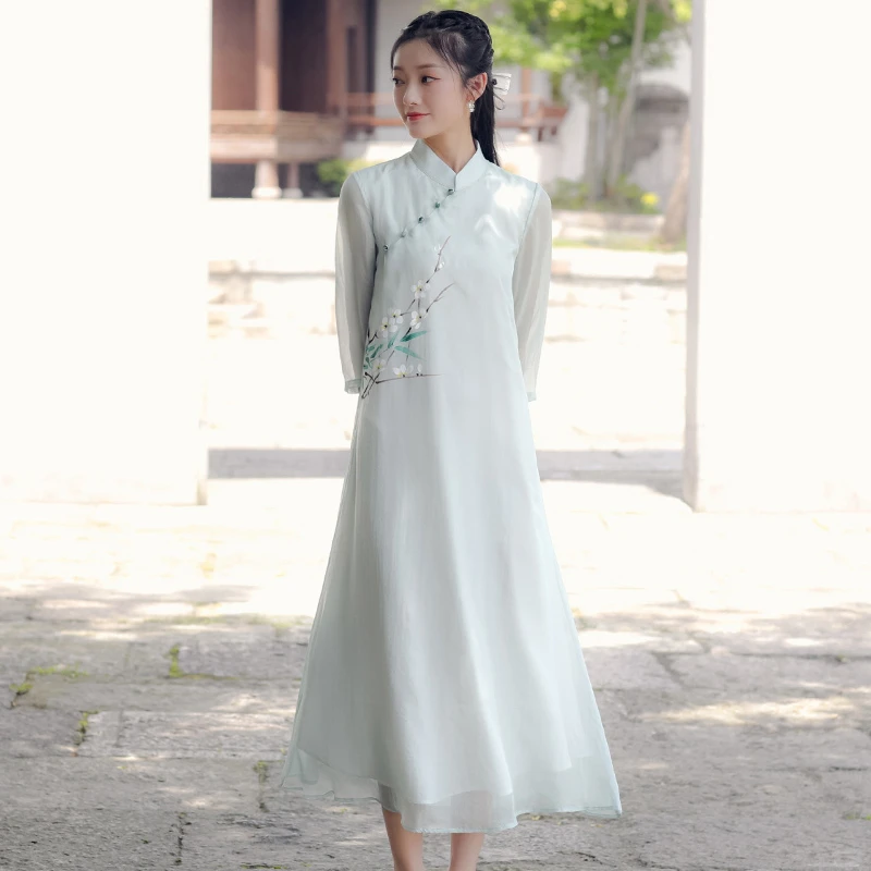 2025新款新中式禅意女装仙气茶服女仙气茶艺师古风改良旗袍连衣裙