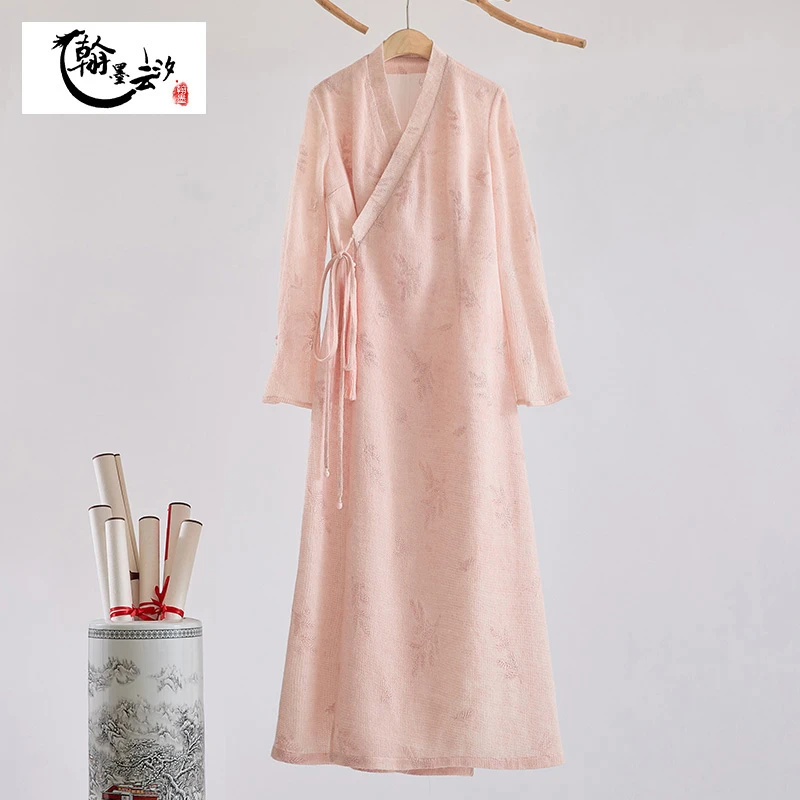 2024秋冬新中式改良汉服长衫汉元素交领气质高端茶服女禅意连衣裙