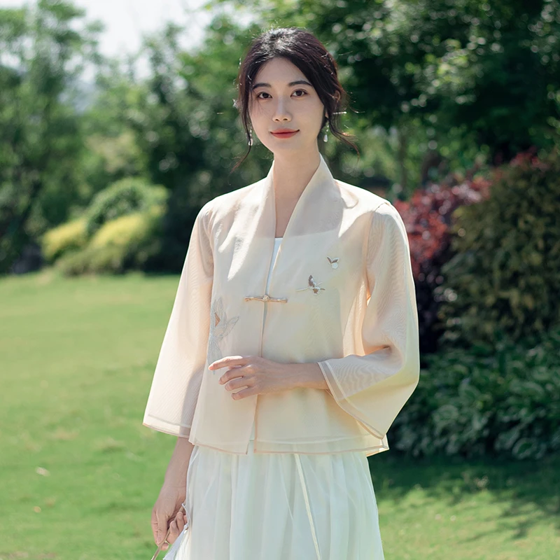 新中式改良汉服女上衣夏季古风汉元素开衫盘扣中国风日常唐装茶服