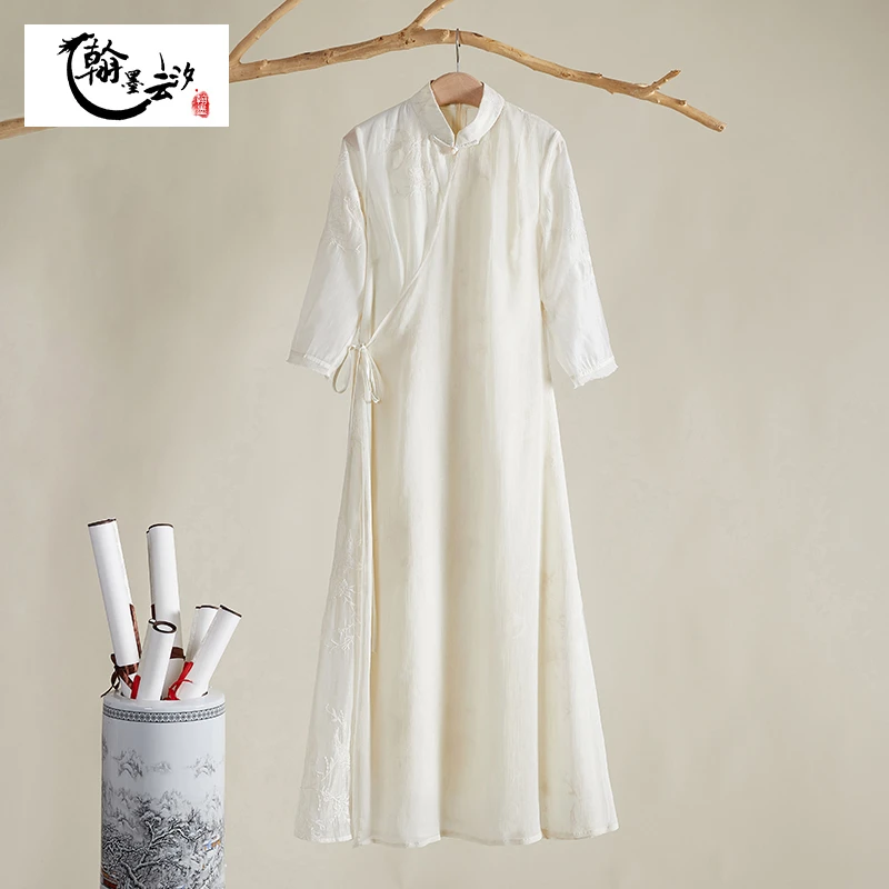 【青矜】春夏茶服女禅意中国风汉服裙立领绣花中式日常仙气禅服女