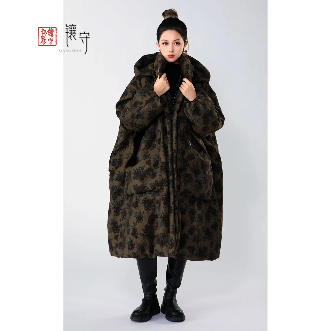 【镶守·晶妍】冬季时尚刺绣气质设计师中长白鹅绒服Y22210-6玫瑰