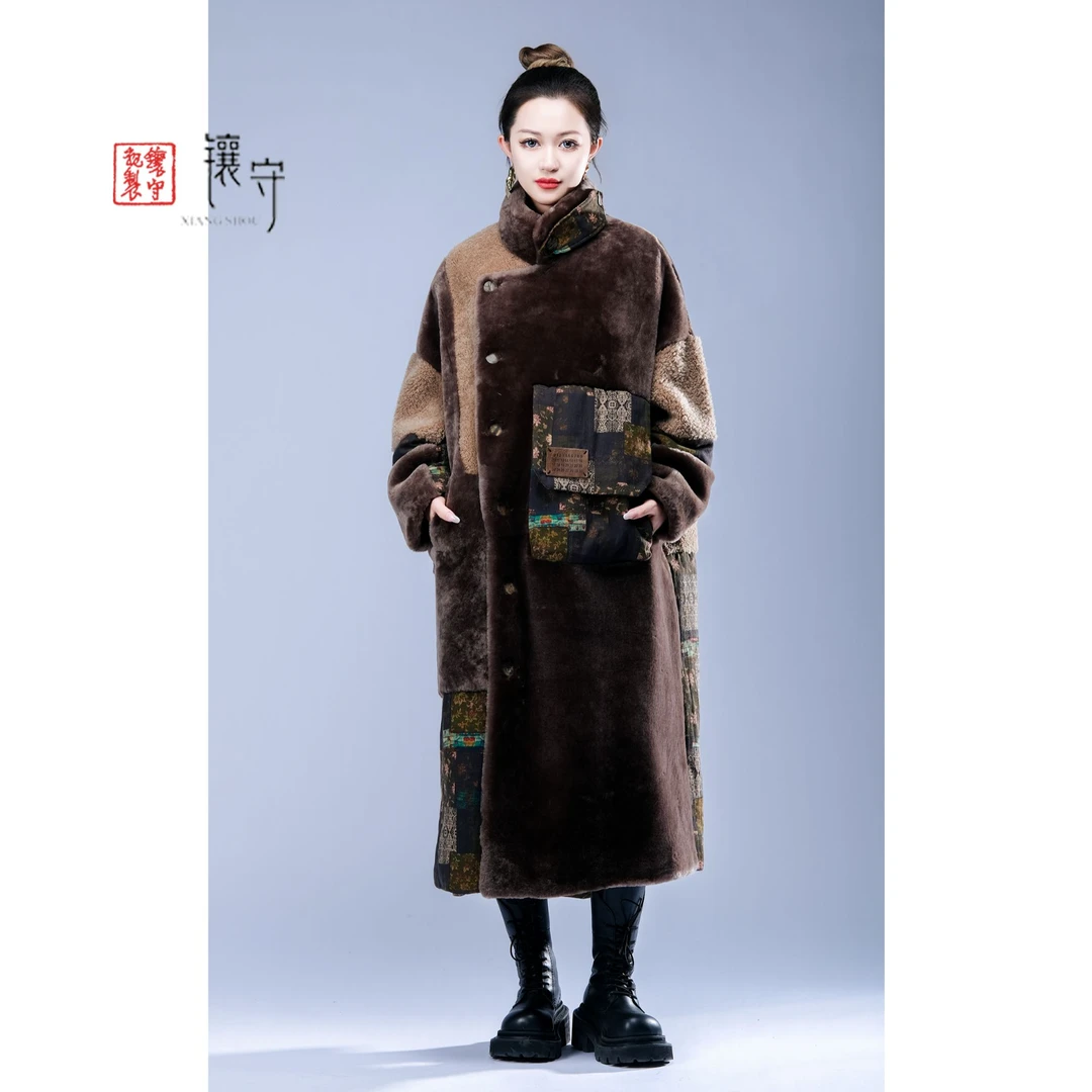 【镶守·墨竹】秋冬保暖轻奢潮流国风女装高端拼接百搭长款外套A822