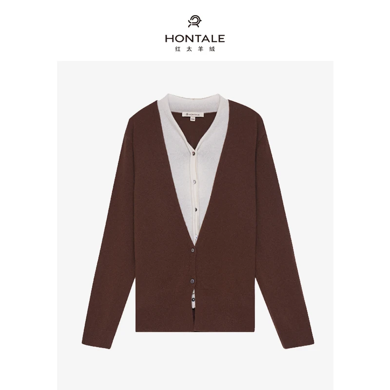 红太V领假两件女开衫131WX110