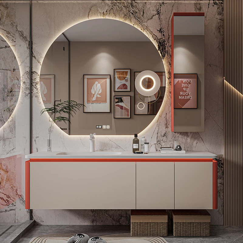 【  落落为君】丹霞红现代美学设计师简约多功能美妆镜柜浴室柜组合