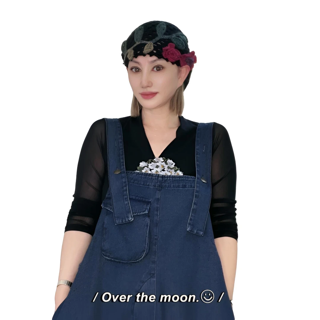 美雅家原创设计海棠花流苏帽多种戴法针织钩织棉麻帽百搭秋冬新款