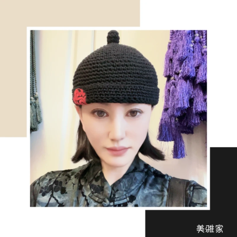 美雅家麻线手工钩织老绣刺绣民族风复古地主帽男女同款帽子四季帽