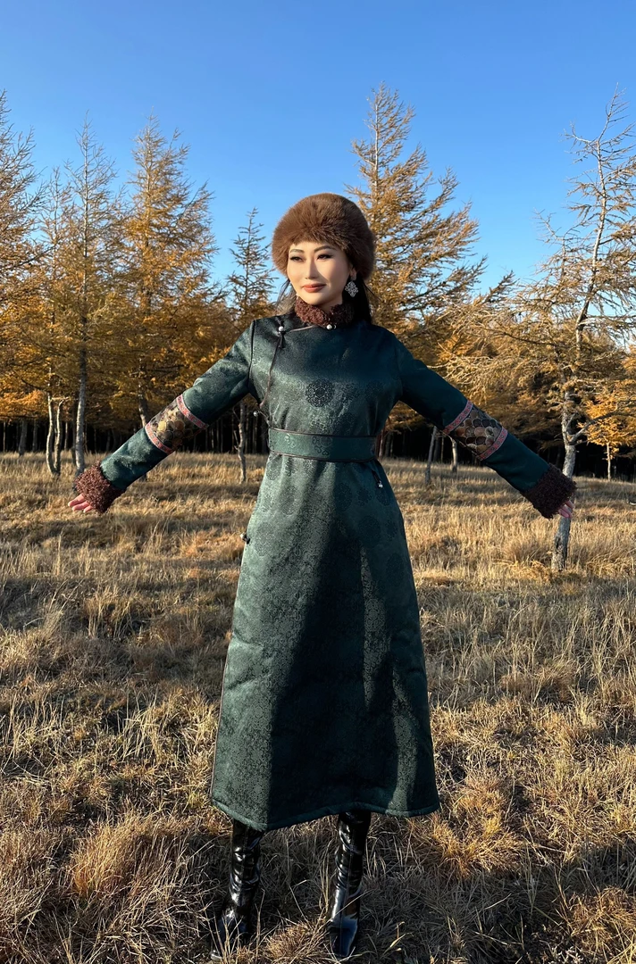 Adiya brand蒙古族女装保暖棉袍加绒加厚气质长袍D2棉衣棉服大衣