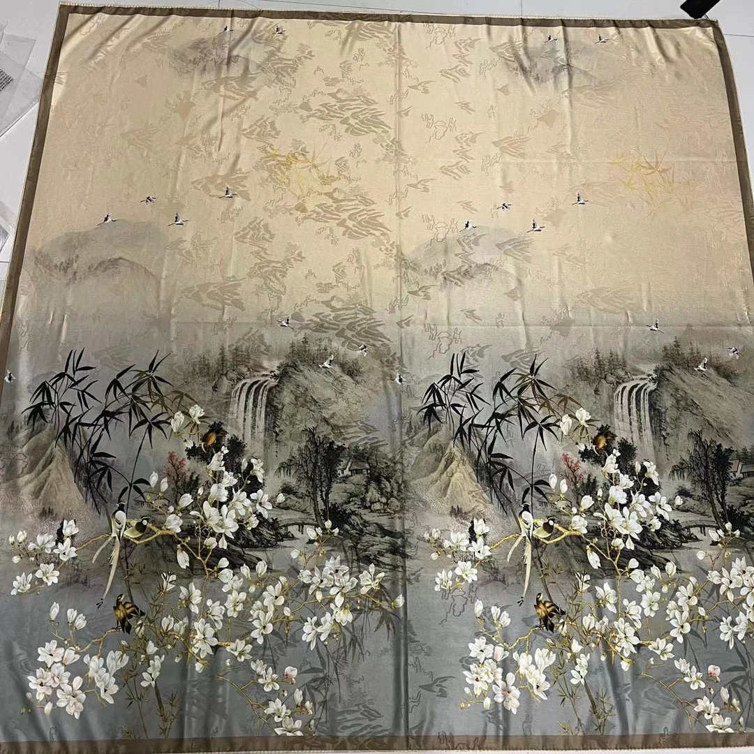 【花海】香云纱140*140桑蚕丝75姆米重磅气质时尚女士披肩百搭中式