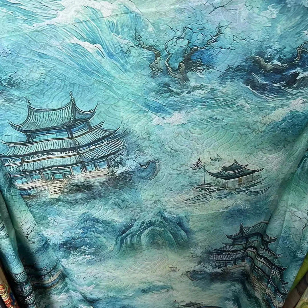 【蓝色山海图】香云龙鳞纹140*140气质时尚女士双面渐变丝巾披肩